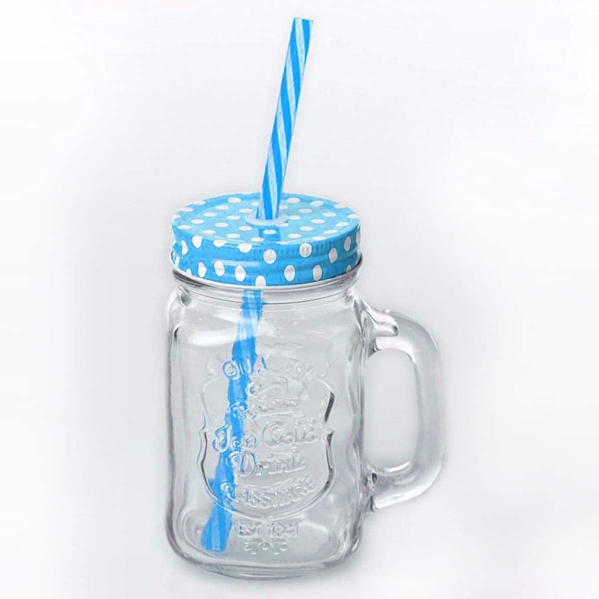 FOMQUAZLI Glass Mason Jar Mug with Handle, Leak-Resistant Lid & Reusable Straw, Vintage Drinking Jar for Juice, Water, Iced Tea & Cold Beverages - 1 Piece 3