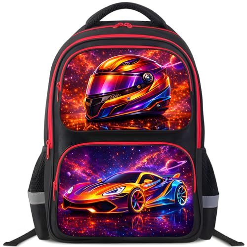 HiGaits Cartoon Kids Backpack for School - 17 Inch Lightweight Bookbag with 3D Reflective Design & Luminous Safety Strips | Durable 600D Polyester, Adjustable Straps for Ages 6-18