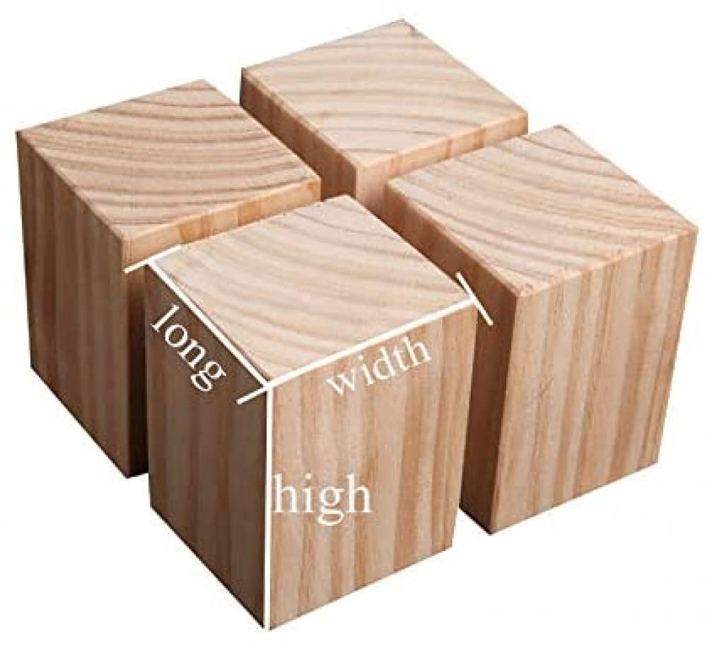 Confezione da 4 Piedini per mobili in Legno - 6x6x5 cm, rialzi per divani, tavoli e scrivanie, per Aumentare l'altezza e la stabilità.