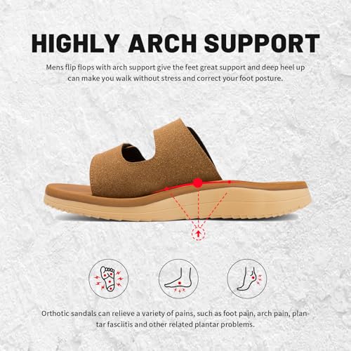 Image of Mens Sandals Arch Support Comfortable Beach Slides with Adjustable Buckle Straps Slippers for Men