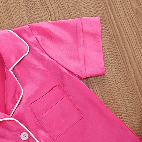 Toddler Girl Cute Long Sleeve Button Down Pajamas Set Lounge Set Sleepwear Nightwear (Rose 01,1-2T) #TOP4