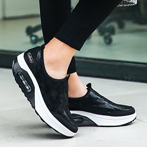 Womens Platform Sneakers Comfort Air Fashion Wedge Slip on Loafer Walking Shoes with Arch Support,Comfortable Casual Stretch Toning Rocker Shoes2