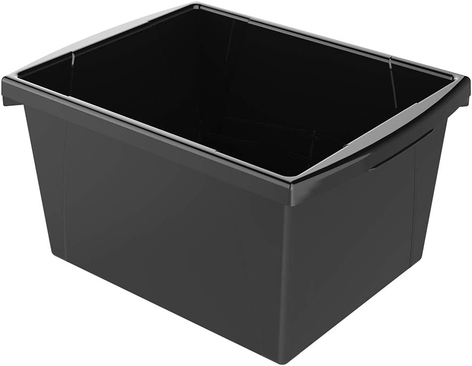 Storex 4 Gallon Storage Bin – Plastic Classroom Organizer for Books and Supplies, Black, 1-Pack (61466A06C)