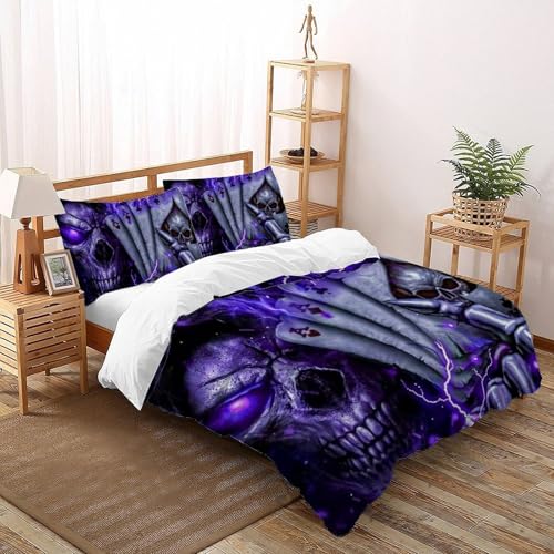 Parure de lit gothique crâne violet en microfibres de qualité supérieure King size 220x240cm - 3