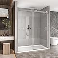 Sunrosa Semi-Frameless Glass Shower Door, 60" W x 76" H Single Sliding Shower Door, Shower Door with Tempered Glass 5/16"(8mm), Glass Shower Door in Brushed Nickel