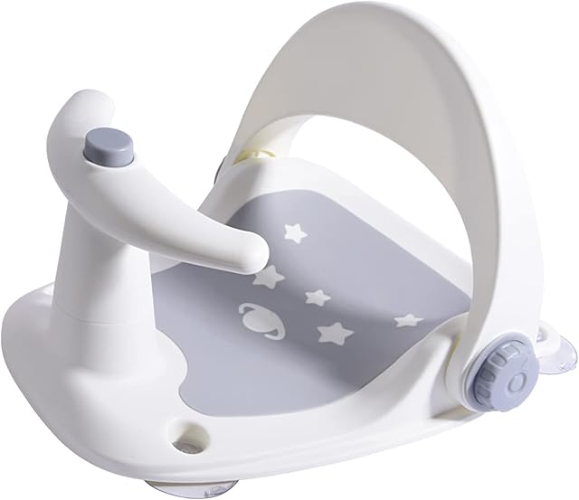 Bebamour Baby Bath Seat 6 Months Plus Folding Stand Baby Bath Tub with Strong Suction Spray-Designed Baby Bath Support Non Slip Bath Chair for Baby, Grey