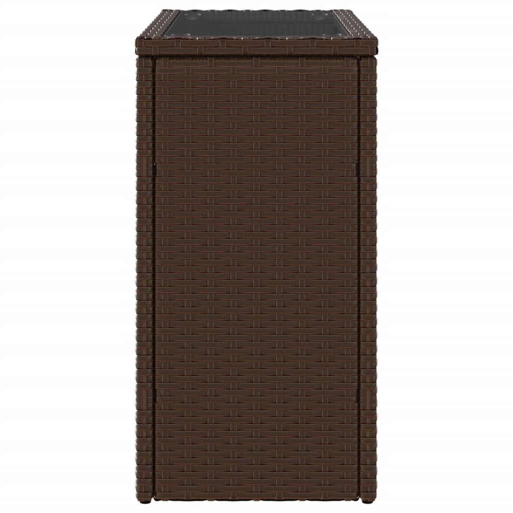 Stół ogrodowy ze szklanym blatem, brązowy, 58 x 27,5 x 55 cm, rattan, odporny na warunki atmosferyczne, stabilna rama, na taras, balkon, do ogrodu, stół pomocniczy, stolik pomocniczy