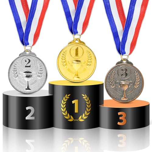 Brelet 36 pcs Medailles d'or Médaille d'argent Médaille de Bronze en Métal avec Rubans de Cou Medaille Foot Anniversaire Ski Travail Sport pour Recompense Sport Day Diamètre env. 5 cm – vue 4