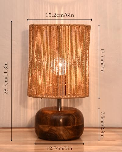 Image of Homesake Natural Weave Rope Table Lamp | Handcrafted Boho Bedside Light with Wooden Base | Warm Ambient for Night Lamp, Bedroom, Living Room, Study, Kids Room, Livra Home Decor, Ovolo (Beige, STR)