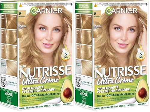 Garnier Nutrisse Dauerhafte Pflege-Haarfarbe mit nährenden Fruchtölen, Coloration mit 8 Wochen Halt, Ultra Crème Tönung, 090 Light Blond (Packung mit 2)