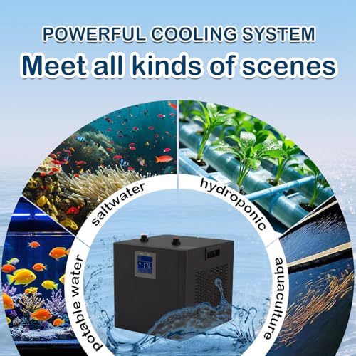 Image of 132 Gallon Aquarium Chiller,LED Display Fish Tank Chiller, 1 /2 HP Active Aqua Chiller for Axolotl, Water Chiller with Pump, Nozzles and Hoops Ideal for Coral Reef Shrimp