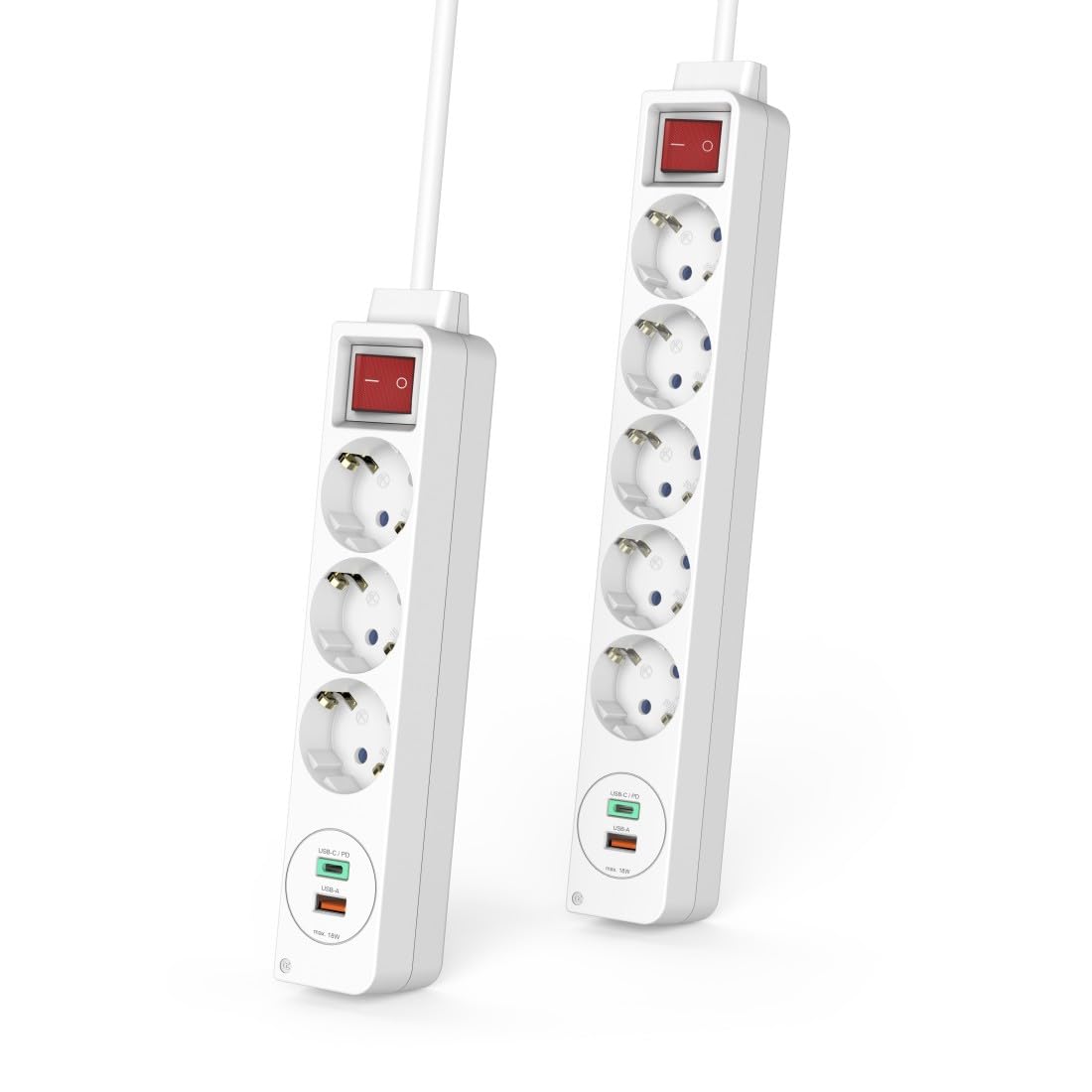 Hama | Power strip with 3 outlets, 1 USB-C and 1 USB-A of 1.4 m (18W power strip, with switch, flat plug, extension plug) White