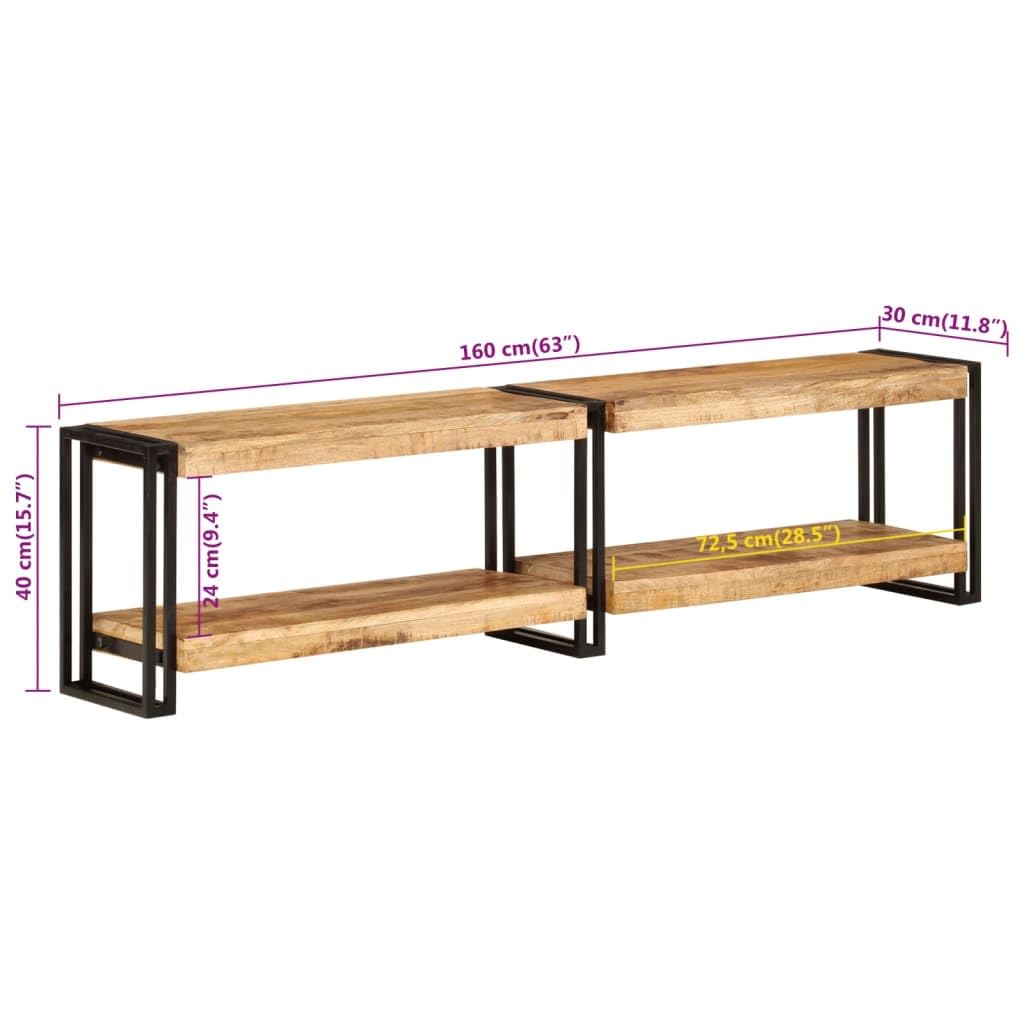 Szafka pod telewizor z litego drewna Mango 160 x 30 x 40 cm z metalową ramą, miejscem do przechowywania i półką, szafka do salonu, kredens, stolik pod telewizor, regał do kina domowego i