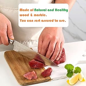 Cutting Board with Marble and Natural Wood,Serving Board for Steak Fruits with Handle,Chopping Board for Bread as Serving Trays (White) Cutting Board with Marble and Natural WoodServing Board for Steak Fruits with HandleChopping Board for Bread as Serving Trays White