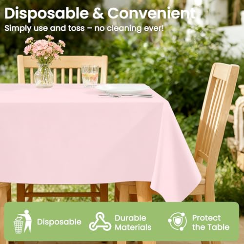 Image of LANLISA 4 Pack Pink Plastic Tablecloth, 54 x 108 Inch Rectangle Table Cloth Disposable, Valentines Day, Easter Party, Mothers Day Decorations Tablecloths, Pastel Party Plastic Cover