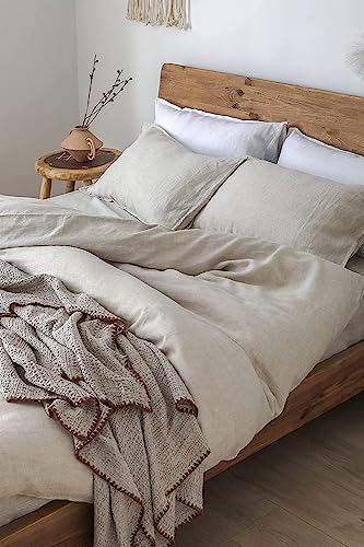 Image of XZ XIFA 100% Washed French Flax Linen Duvet Cover Set - 3 Pieces, Cooling & Textured Farmhouse Bedding for Hot Sleepers, with Zipper Closure (Natural Linen, Full)