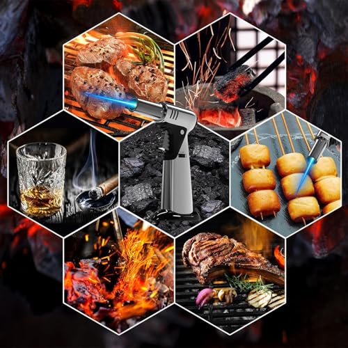 Butane Torch, Butane Refillable Kitchen Cooking Torch, Torch Lighter with Safety Lock And Adjustable Flame For BBQ, Baking, Brulee Creme, Crafts and Soldering(Butane Gas Not Included) - Thumbnail 5