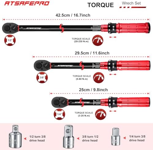Torque Wrench Set with Socket Adapters and Storage Box