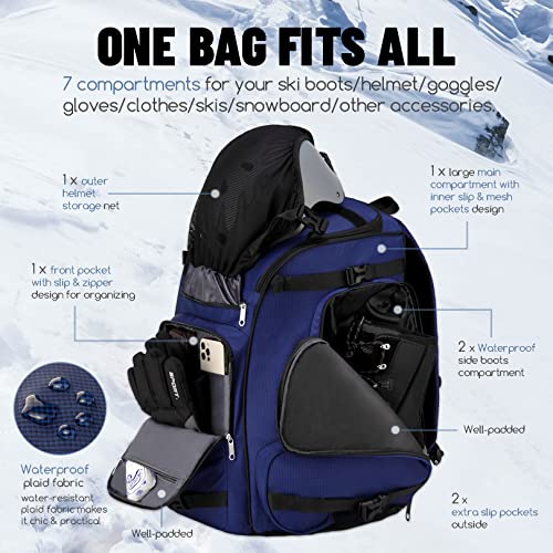 Large Backpack For Skiing Skating Hiking 50L Travel Backpack For Skis Skateboard Sports Equipment Gear Bag For Helmet Basketball Soccer Water Resistant Outdoor Daypack Back Pack For Men Women Blue #TOP2