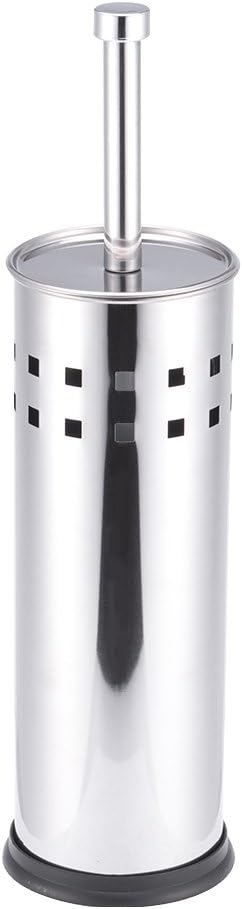Toilet Brush with Holder Chrome Finished Cylindrical for Household Bathroom Silver Modern Design
