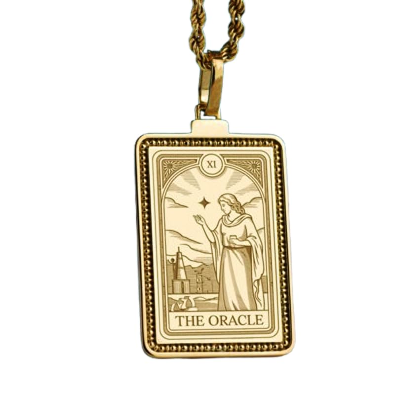 Collier pendentif oracle gravé argent 925 plaqué or chaîne 45,7 cm