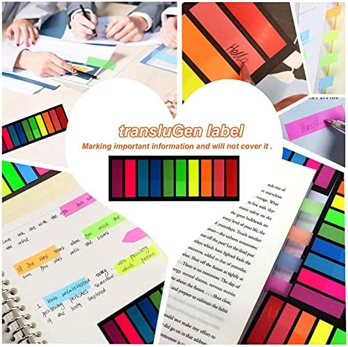 1200Pcs Colored Page Markers,6Set Fluorescent Sticky Tabs in 10 Primary Color,Neon Sticky Notes Flags,Waterproof Writable Translucent Page Flags for Books,Notebook,Removes Cleanly (Neon 1 Design)
