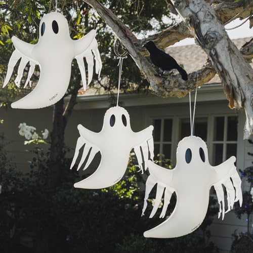 FUNBOY Hanging Ghost Halloween Décor (3 Pack) – Includes Suction Cups & Hangers, Indoor/Outdoor Spooky Decorations
