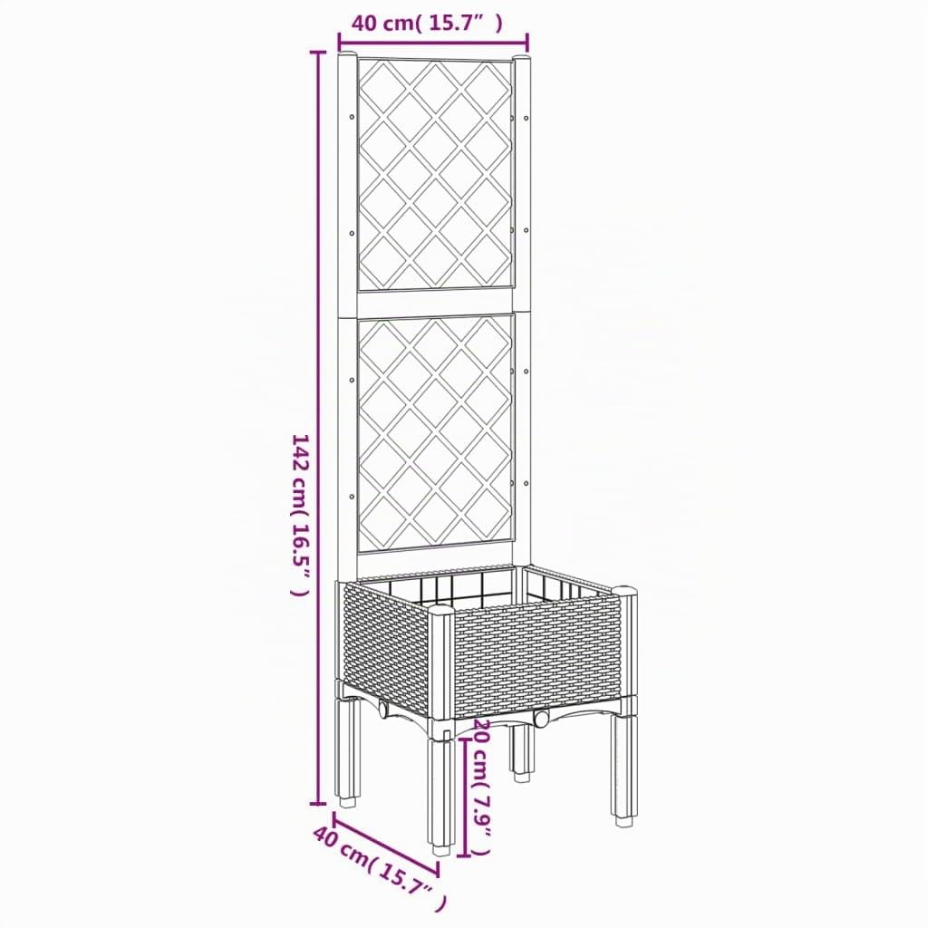 vidaXL Pflanzkübel mit Rankgitter Schwarz 40x40x142 cm PP