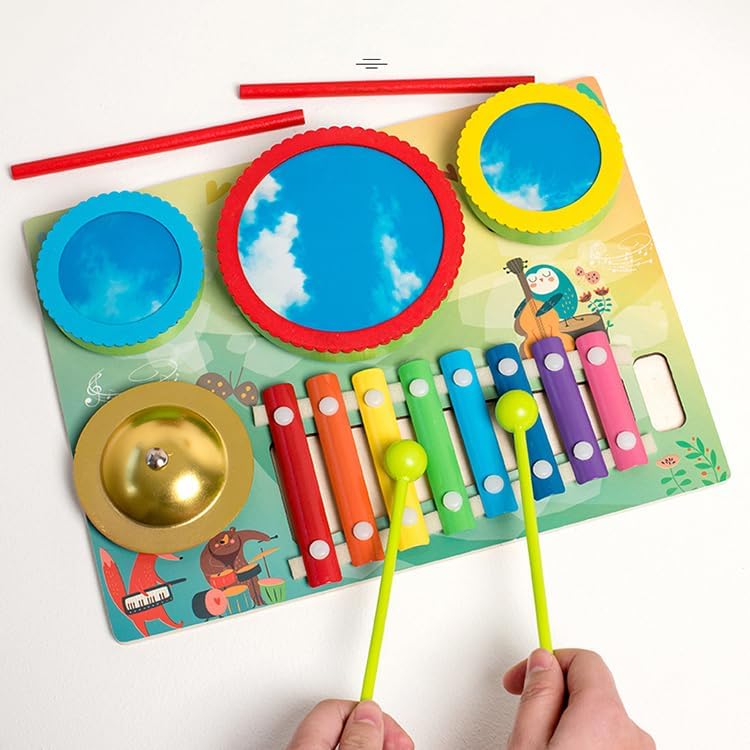 BLiSS HUES Musical Instruments Set- Drum Set- Xylophone & Bell Toy- Toddlers Musical Instruments Set - Percussion Instruments Set for Kids-image-29