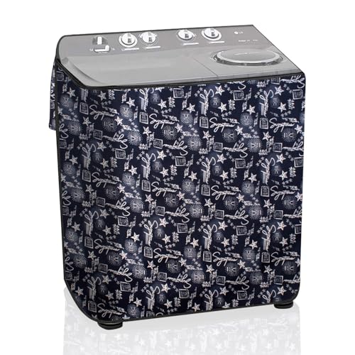 Image of The Furnishing Tree Semi-Automatic Top Load Washing Machine Cover | Waterproof & Dustproof | Easy to Clean | Inlet & Outlet Pipe Provision | Durable & Washable, Self Blue Polyester (51x80x86 CM)