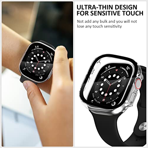 SPGUARD 2 Pezzi Custodia Rigida per Apple Watch Ultra 49mm, HD Trasparente Custodia Protettiva in Vetro Temperato Duro per iWatch 49mm Full Cover Protettiva Custodia