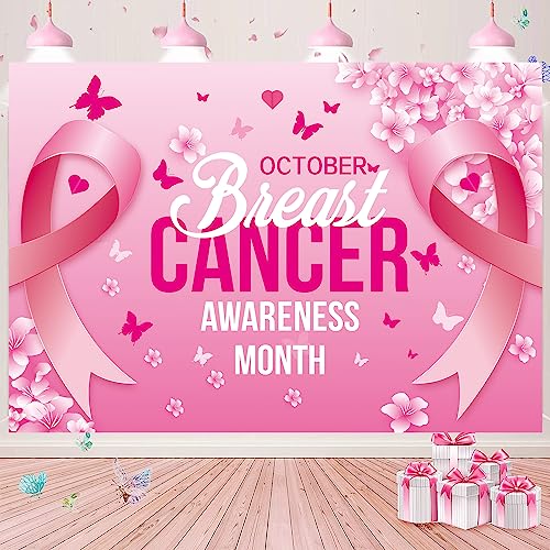 Breast Cancer Awareness backdrop Pink Ribbon Banner Breast Cancer Prevention and Control Publicity Month Background for Breast Cancer Survivor Charity Activities Decorations (7X5FT(210x150cm)) - Image 3