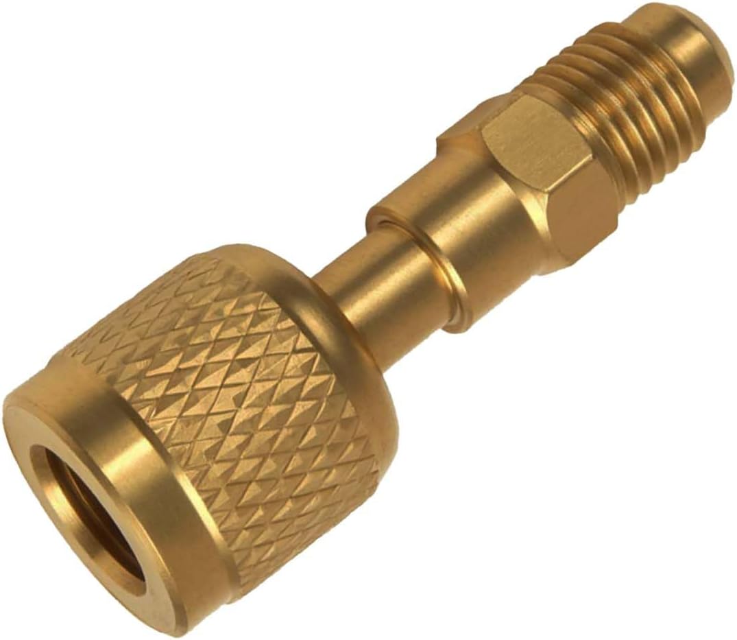 R32 R454B Brass Adapter, 1/4 Inch Female to 1/4 Inch Male Reverse Thread,for R-454B/R-32 A2L Refrigerant Adapter Set Tanks