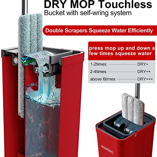Bosheng Mop And Bucket With Wringer Set, Flat Floor Mop And Bucket, With 3 Microfiber Mops For Floor Cleaning, Wet And Dry Use For Household Cleaning #TOP3