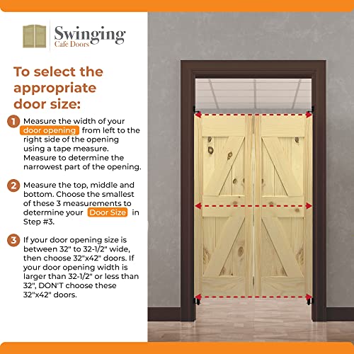 Swinging Cafe Doors Arched Top Saloon Interior Door Primed Cafe | Saloon Door Swing 30", 32", & 36" Door Opening, Great Double Action Door, 42" Door Height, 3/4 Thick, Chrome, 32", Satin #TOP3