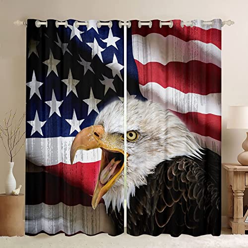 Eagle American Flag Basketball Blackout Curtains, Raptor Bird Animal Theme 3D Printed Top Grommet Drapes, 2 Panel Thermal Insulated Window Curtain For Bedroom Living Room Home Decor (52"W X 84"L) #TOP28