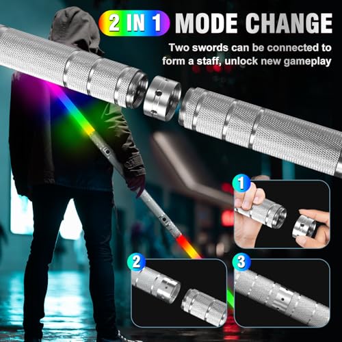 2PCS Light Up Swords Sabers,24.4inch Compact Size,Unique Rainbow Running Lights Effect,Light Up Toy with Durable Metal Handle,Suitable for Cosplay,Party Decoration, Birthday Gift for Teens and Adults by JOINBO - Image 2