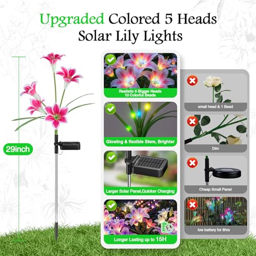 BONLION Solar Lights Outdoor Garden Decor - 6 Pack Solar Flowers with 30 Heads Colorful Lily Lights & Glowing Stems, Brighter Waterproof Decorative Garden Lights for Yard, Patio, Flower Bed, Gifts by BONLION - Image 3