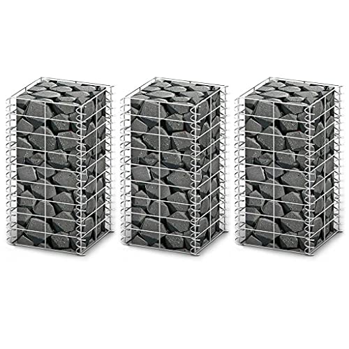 PETSOLA Kstyhome Gabion pour Pierres | Gabions Métalliques Déco Jardin | Jeu de Panier de Gabion 3 pcs Fil galvanisé 25 x 25 x 50 cm