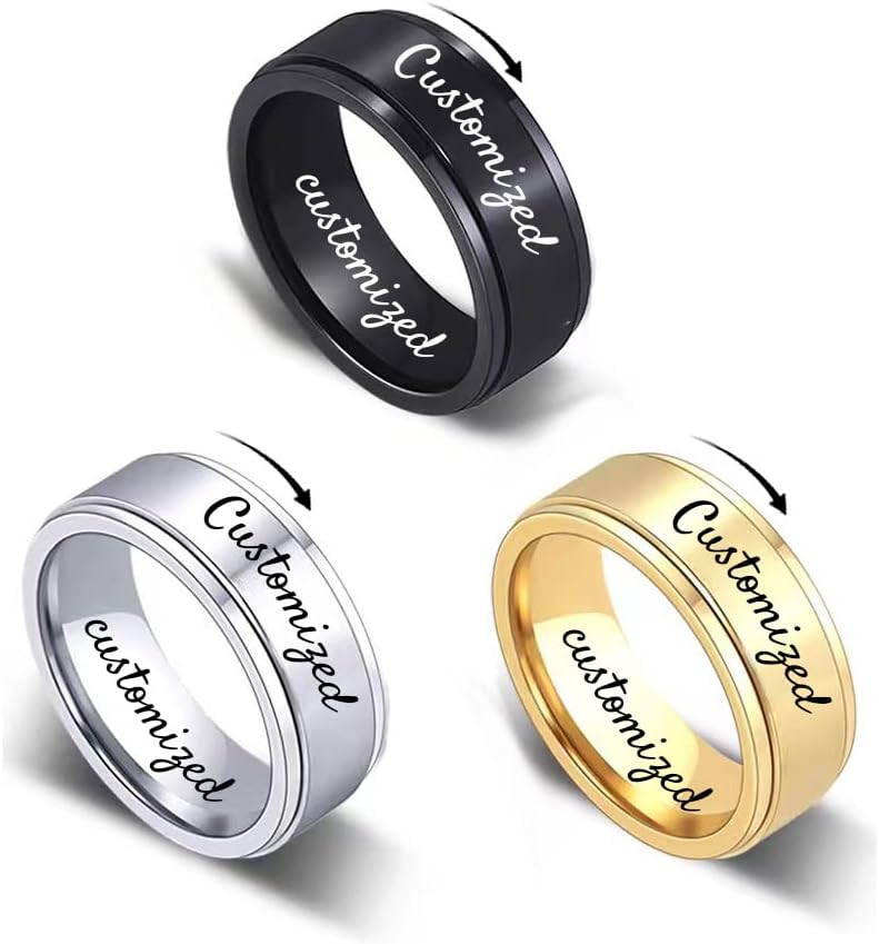 YUOTO Customized Spinning Fidget Rings for Men Custom Text.Personalized Engraved Spinneer Ring for Women.Stainless Steel Customized Promise Rings for Couples.Spinning Jewelry Gift for Him And Her Set