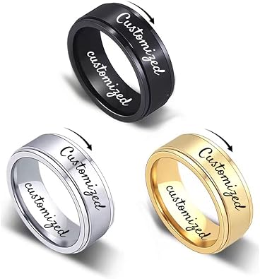 Personalized mens wedding band,Mens promise rings engraved,4mm 6mm 8mm 10mm Black Titanium Rings