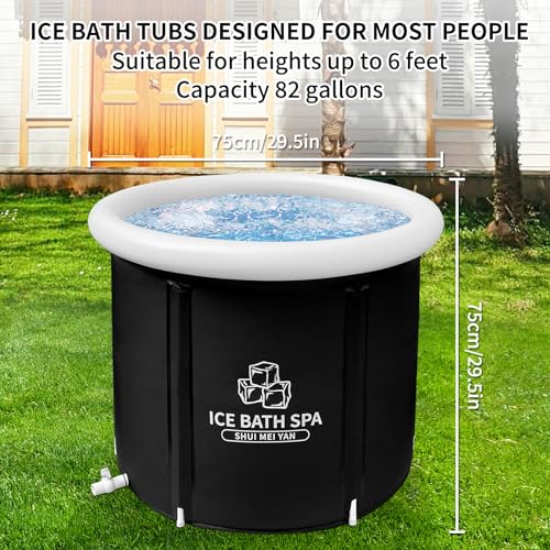SHUIMEIYAN Große Eisbadewanne im Freien mit Deckel, tragbare Badewanne, Sportler, Kaltwassertherapiewanne zur Erholung, Kalttauchwanne, Eisfass Eisbad für Sportler (8275 Schwarz mit Deckel)