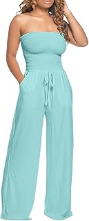2025 - Mono de mujer con encaje con volantes fijos, sin mangas, con cordones, longitud media, pantalones rectos, mono de manga larga para verano