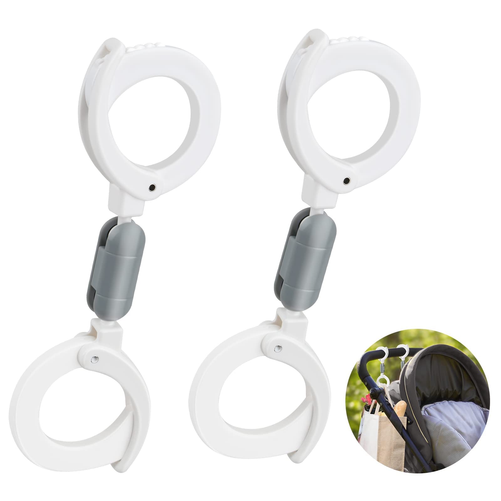 MAKINGTEC Stroller Hooks, 2 Pcs Adjustable Pram Clips for Shopping Bags, Changing Bag and Handbags, Pushchair Accessories Universal Fits Any Stroller