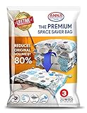 Anna Home Jumbo Vacuum Storage Bags (3 Jumbo) Space Saver Storage Bags. Durable and Reusable Vacuum Sealer Bags for Clothes Storage, Travel Hand Pump Included