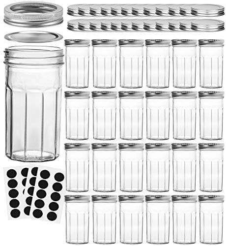 VERONES Mason Jars Canning Jars, 8 OZ Jelly Jars With Regular Lids and Bands, Ideal for Jam, Honey, Wedding Favors, Shower Favors, DIY Magnetic Spice Jars, 24 PACK