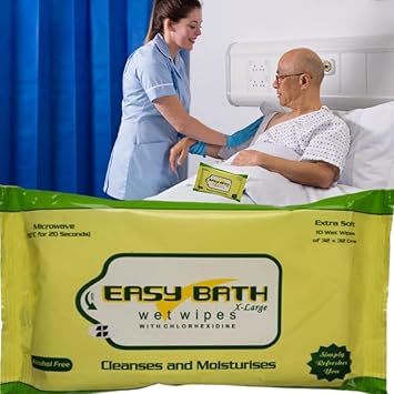 Easy Bath Doctors Choice Body Wet Wipes XL size 32x32cms Super Soft Wet Wipes for Adults, Patients and Baby. (10 Pulls/Pack) Microwaveable Towels + FREE Fridge Magnet/Order