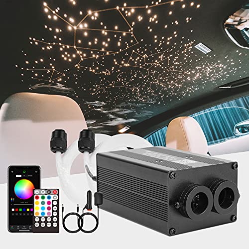 CHINLY Twinkle 296pcs 9.8ft (0.03in+0.04in+0.06in) Car Use Bluetooth RGBW LED Fiber Optic Star Ceiling Light, APP/Remote Music Mode Headliner Light Kit + Adapter+Cigarette Lighter for Car/Ceiling