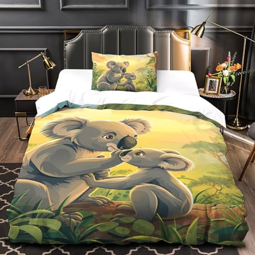 Housse couette koala microfibre douce avec fermeture éclair lit simple