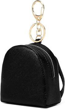 Womens Small Coin Purse, Stylish PU Leather Change Purse, Mini Zipper Coin Pouch, Pocket-Sized, Solid Color, Keychain Coin Purse for Women - Black